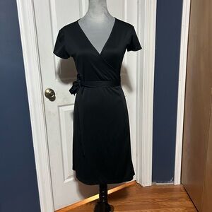 Black Wrap Dress with Short Flutter Sleeves and V-Neck for Night Out